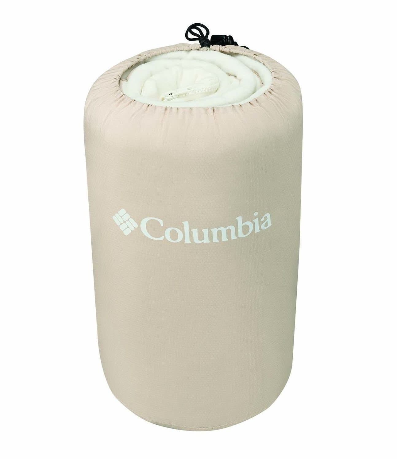 Columbia Sportswear Indoor-Outdoor Warm & Cozy Soft Fleece Throw Blanket – Zippered Pocket – Water Repellent Fabric & Carry Storage Bag – 50” x 60” - Taupe/Ivory