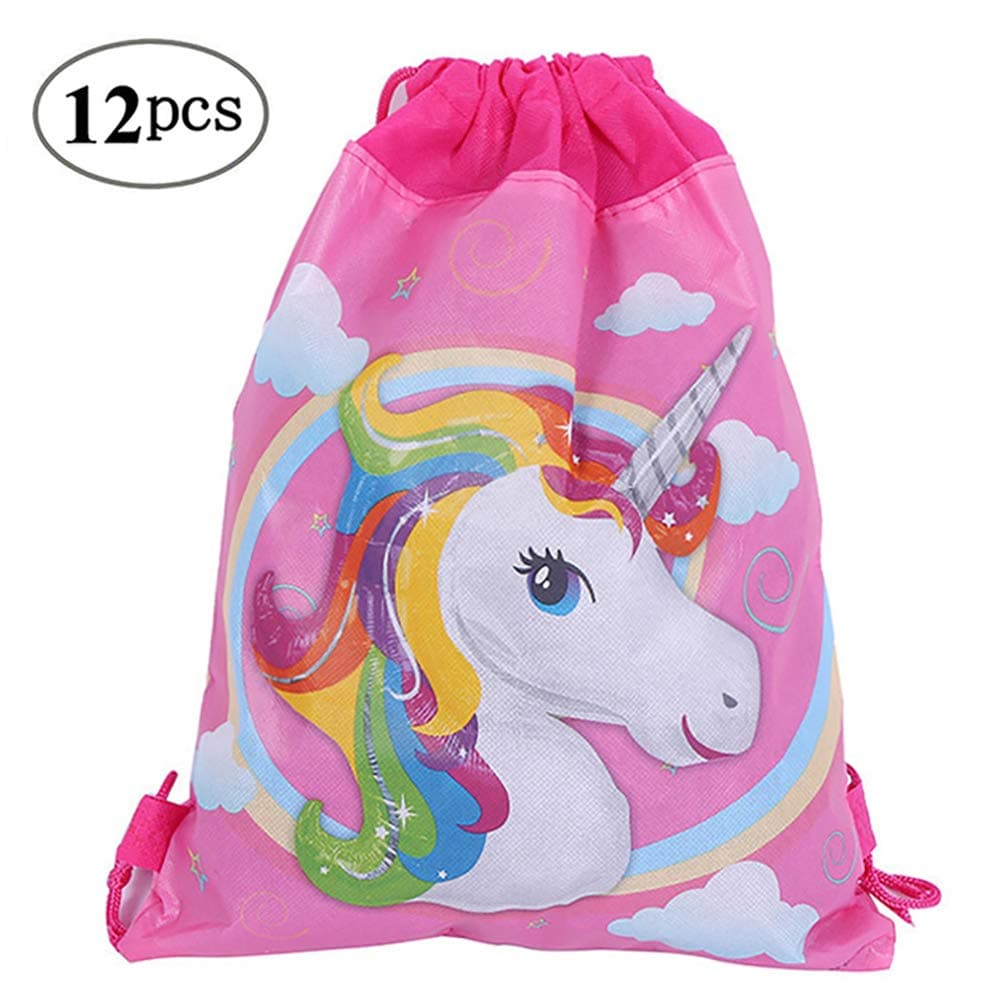 12 Pack Unicorn Drawstring Party Bag Unicorn Gift Bags Drawstring Backpack Bag for Kids Girls Unicorn Party Favors Supplies Baby Shower,10.6 x 13.4 inches