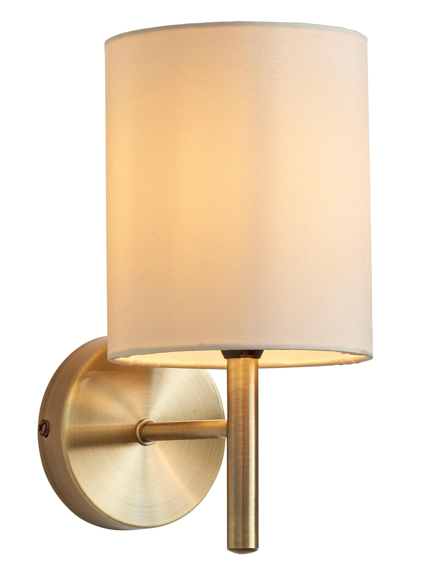 National Lighting Tatum Decorative Contemporary Antique Brass E14 LED Compatible Wall Light with a Cream Fabric Drum Shade
