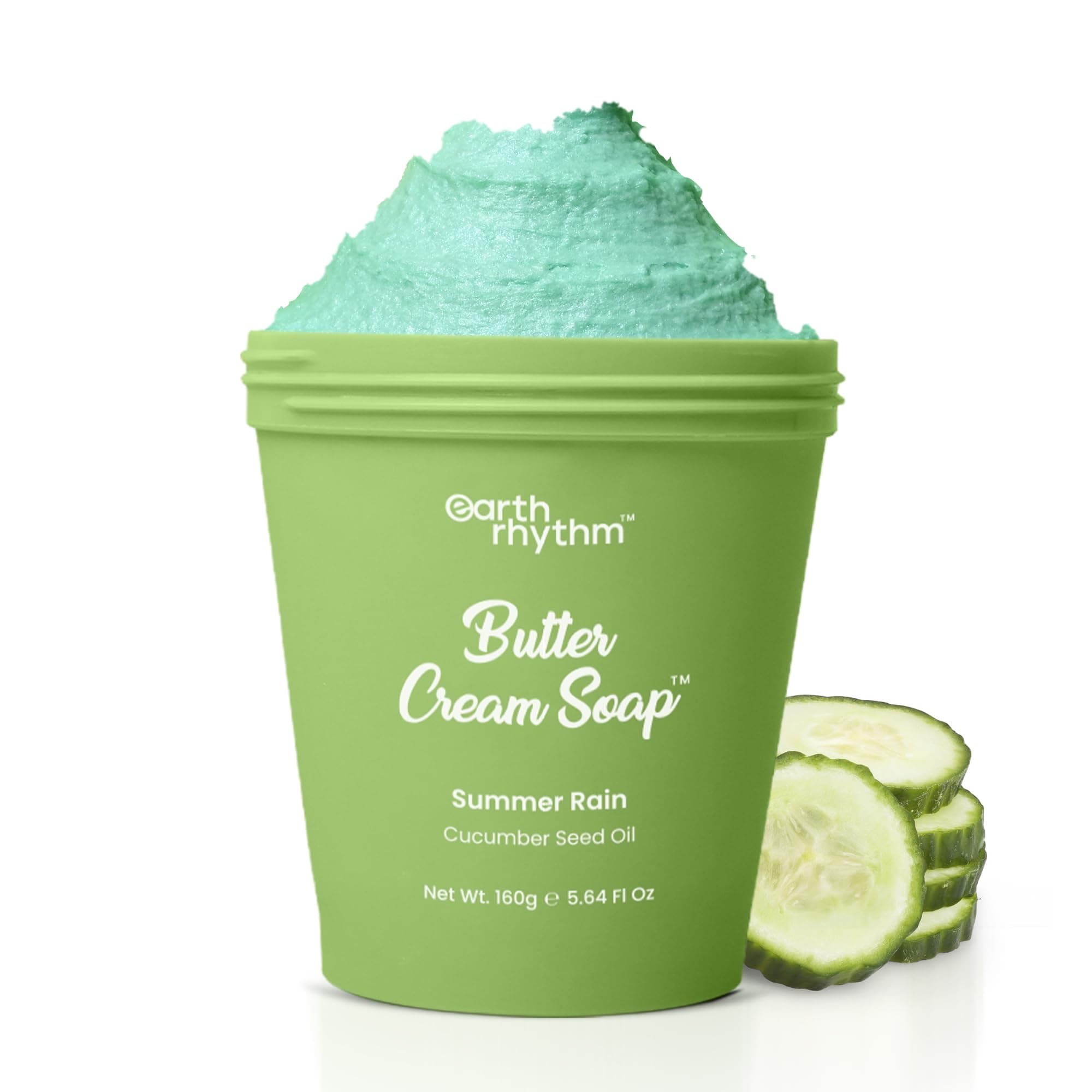Earth Rhythm Summer Rain Butter Cream Soap| Cleanse, Moisturizes Skin, Make Skin Soft & Supple | Cucumber Seed oil,Shea Butter | for All Skin Type | Men & Women - 160g (Summer Rain)