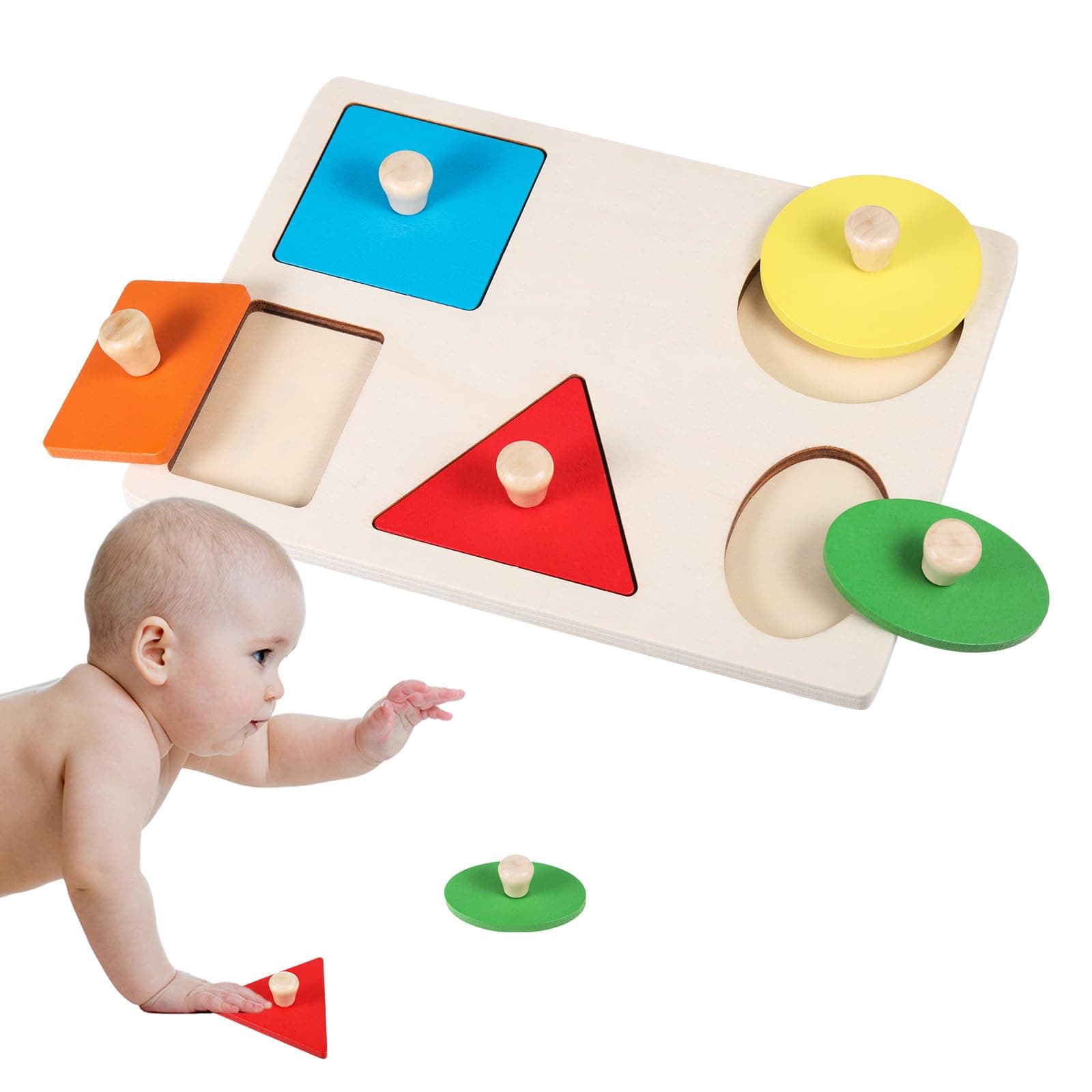 Baby Wooden Shape Puzzle - Toddler Jigsaw Preschool Toy - Geometric Montessori Cognitive Matching Puzzle for 2-3 Years