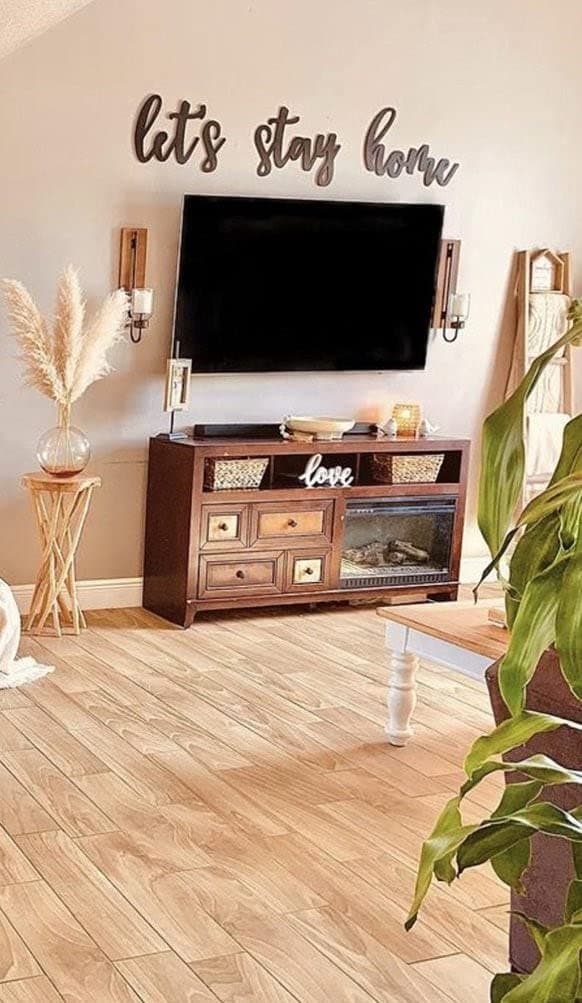 Carpenter Farmhouse Let's Stay Home Wooden Wall Sign, Wall Decor, Wall Art, Wood Letters (60x14.8 in., Black)