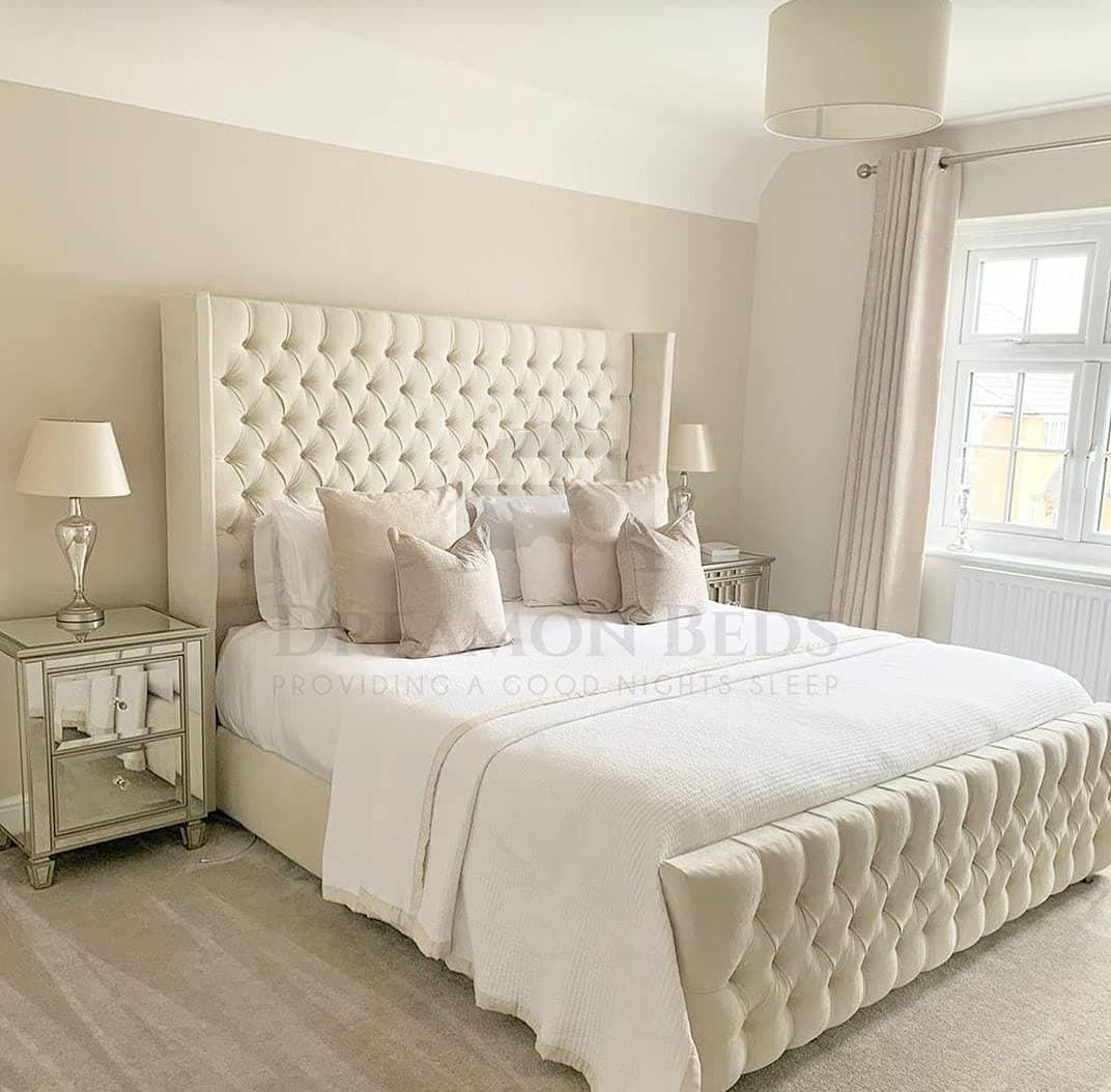 Wingback Bed Frame Double King Size Super King (Navy Blue Plush, 6ft Super King)