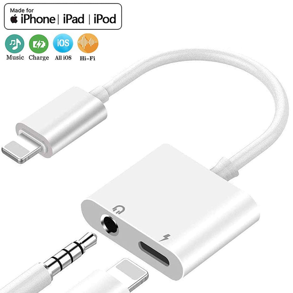 Headphone Adapter for iPhone Charger 3.5 mm Jack Adapter Jack AUX Audio for iPhone Adapter Compatible for iPhone 7/7Plus/8/8Plus/11/XR/XS/XS MAX Adapter Accessory Connector Compatible All iOS Systems