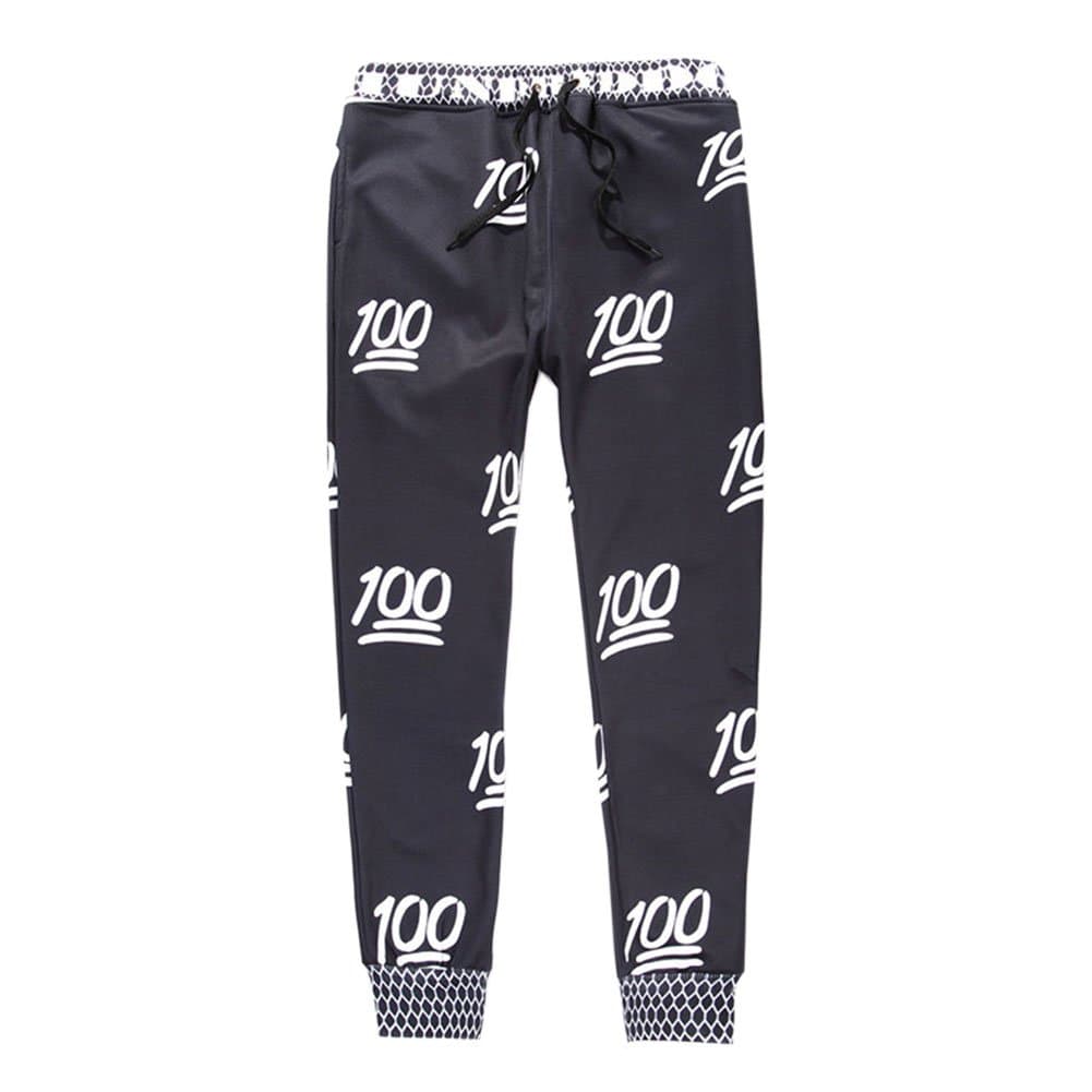Unisex Hipster 100 Score Emoji 3D Sweatpants joggers Sportwear Black (L)