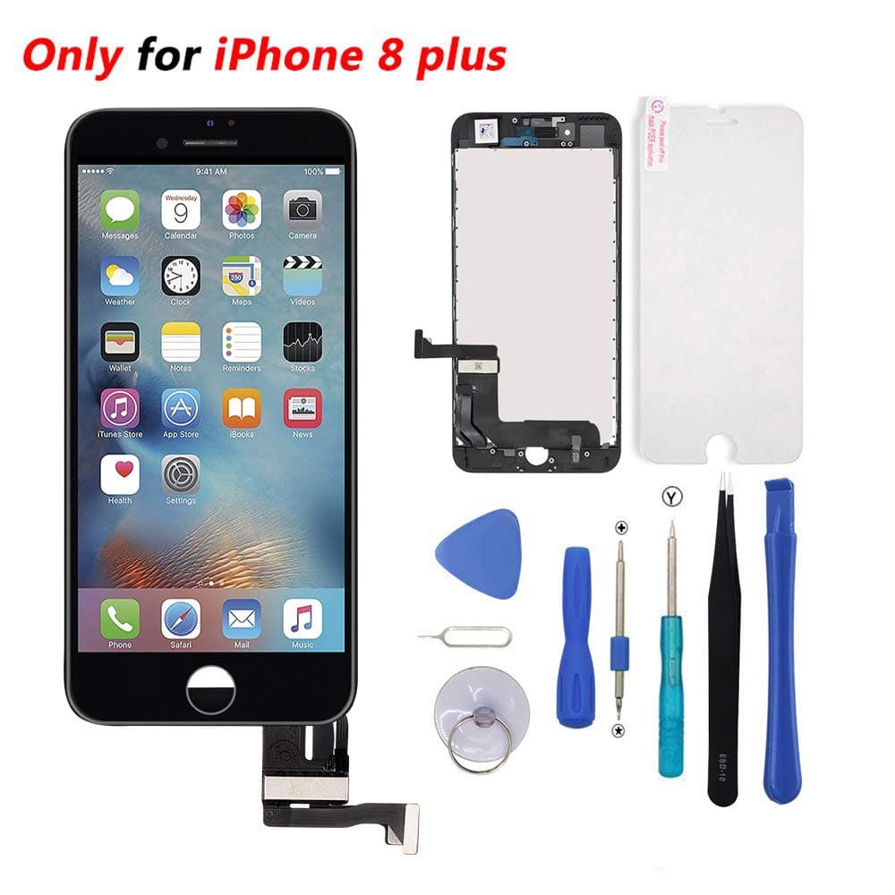 Screen Replacement for iPhone 8 Plus Black 3D Touch Screen LCD Digitizer Replacement Display Frame Assembly Set with Repair Tools