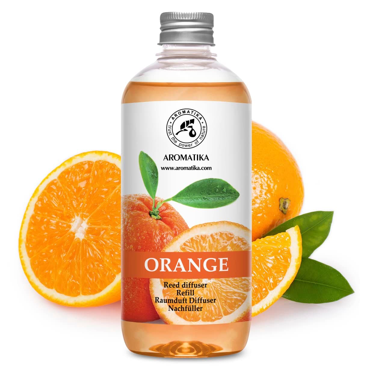 Orange Diffuser Refill 500ml - Room Fragrance Diffuser with Natural Essential Orange Oil - Best for Aromatherapy - Spa - Home - Kitchen - Bath - Office - Fintess - Club - Restaurant - Boutique