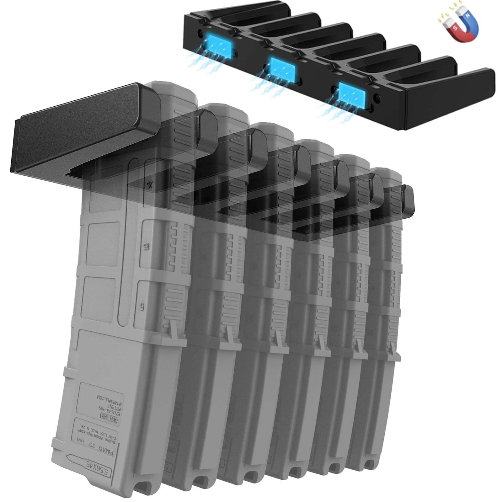 ABS Magnetic Magazine Holder for Gun Safe, AR Magazine Wall Mount Rack Compatible with Magpul PMAG, Glock, Amend2, HEX Mag, MFT Magazines