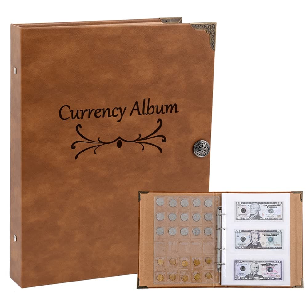 Currency Coin Album (150 Pockets Coin & 240 Pockets Banknote), Paper Money Collection Large Storage Book Supplies Holder Binder