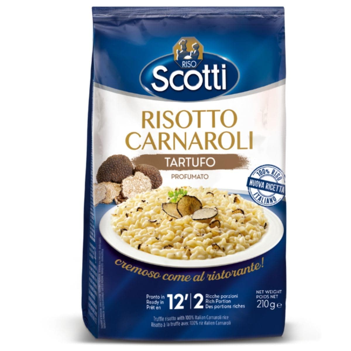 Riso Scotti Truffle Seasoned Risotto, Carnarolli Rice, Ready Meal, Easy to Cook, Italian Seasoned Risotto, Easy Dinner Side Dish, Just Add Water and Heat, 7.4 oz, 2-3 Servings