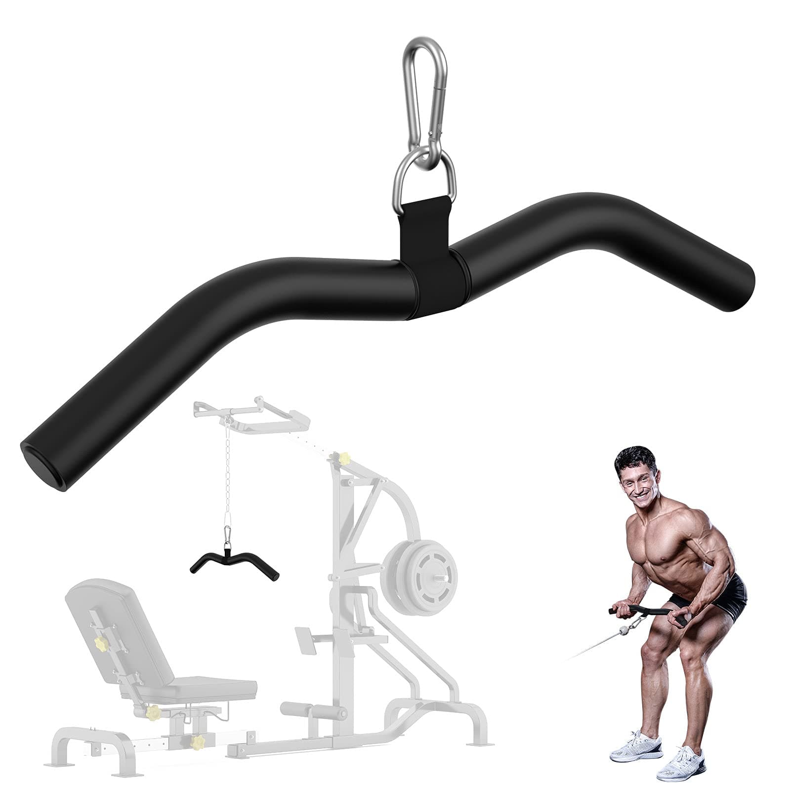 'Upgraded LAT Pulldown Bars, 19'' LAT Pull Down Bar Attachments for Home Gym, Curl Triceps Press Down Bar Handle LAT Bar Cable Machine Attachment for Pulley System, Rowing LAT Pull Down Bar'