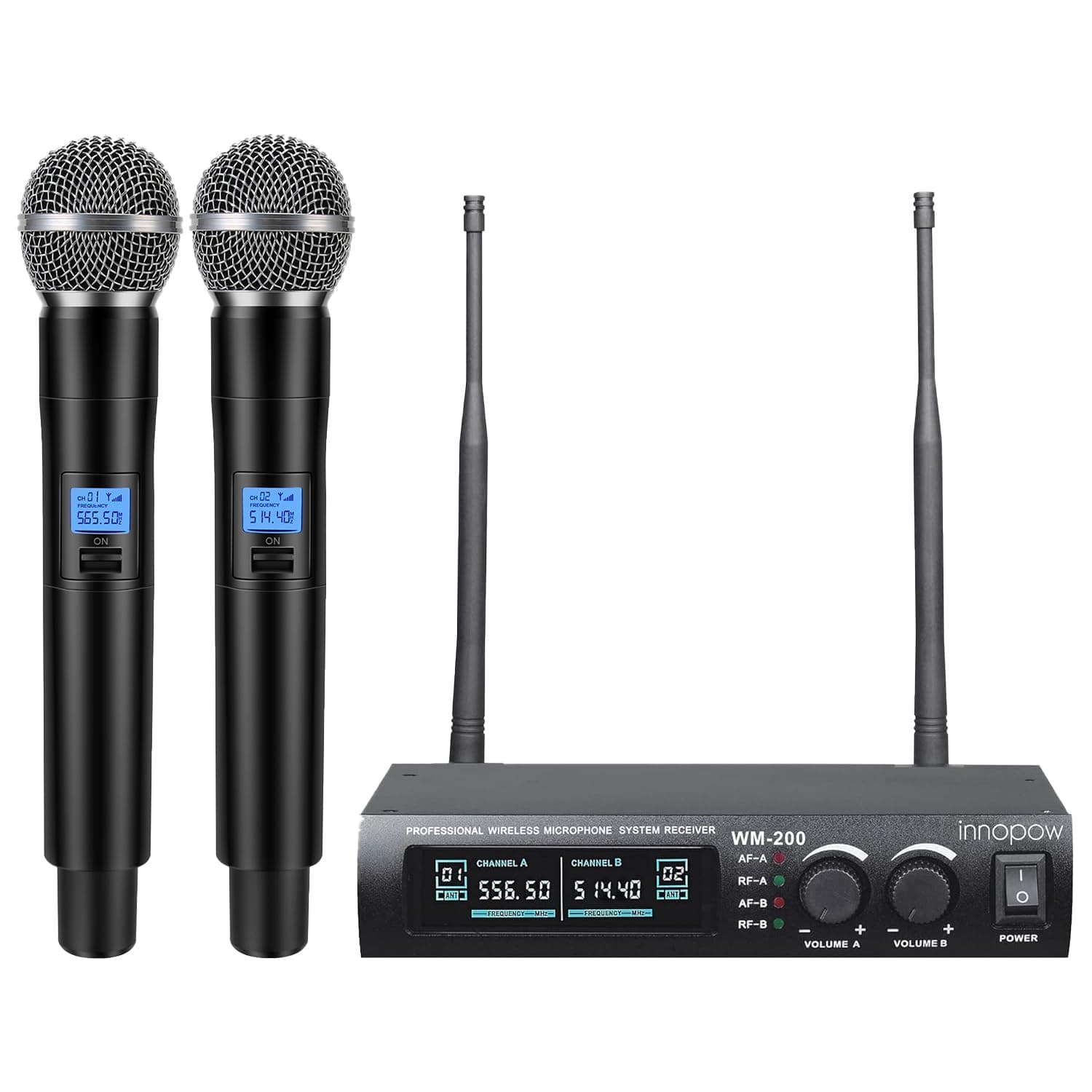 Wireless Microphone System, Dual UHF Metal Cordless Mic Set, Long Distance 150-200Ft,16 Hours Continuous, Fixed Frequency, Use for Karaoke Singing, Family Party,Church (CH.01&02)