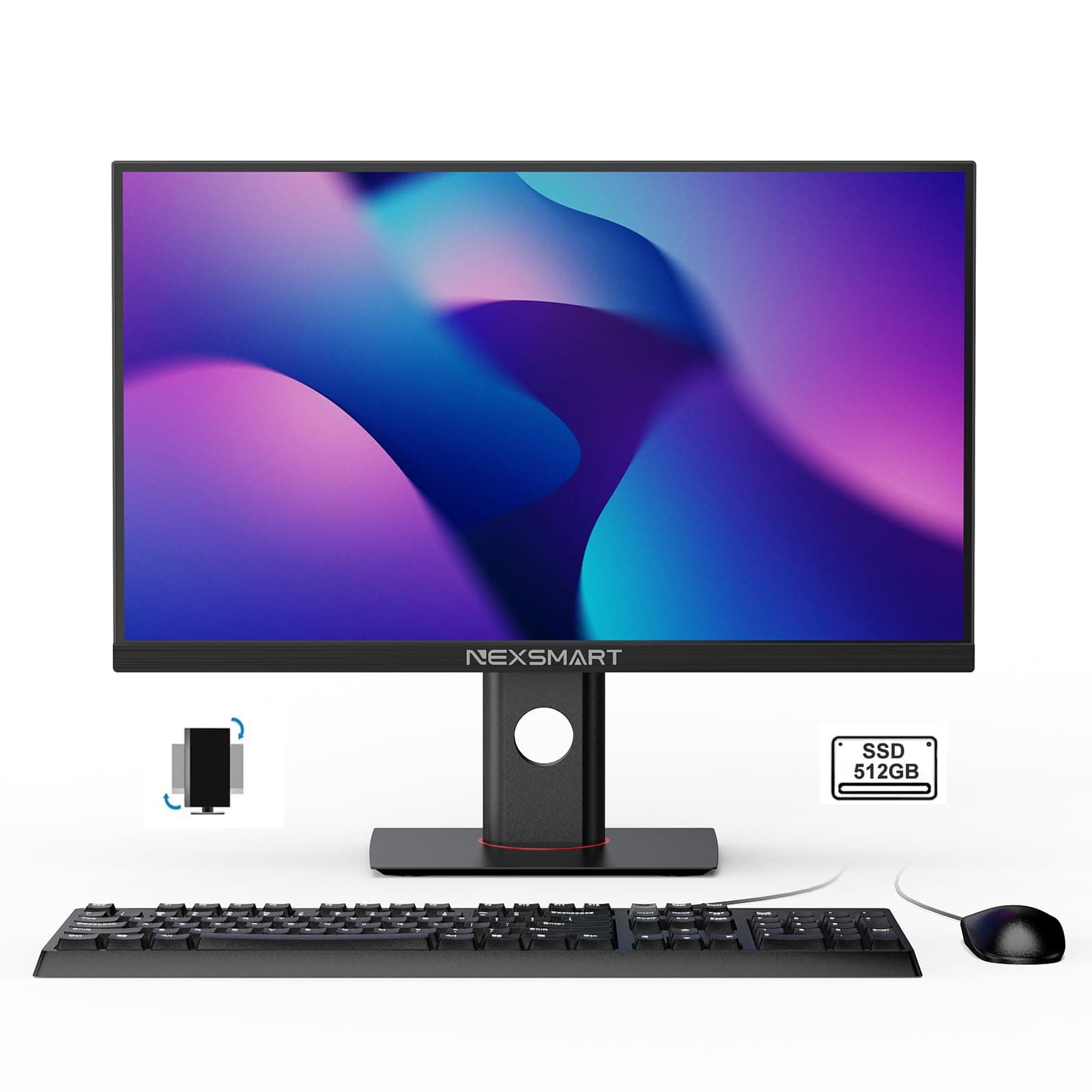 23.8 Inch All-in-one PC 8G RAM 512G SSD Core i7 4 Cores 8 Threads All-in-One Desktop Computers Screen Height Adjustable Support 2.4GHz/5GHz Dual Band Wifi Bluetooth 4.2 with Wired Mouse&keyboard Black