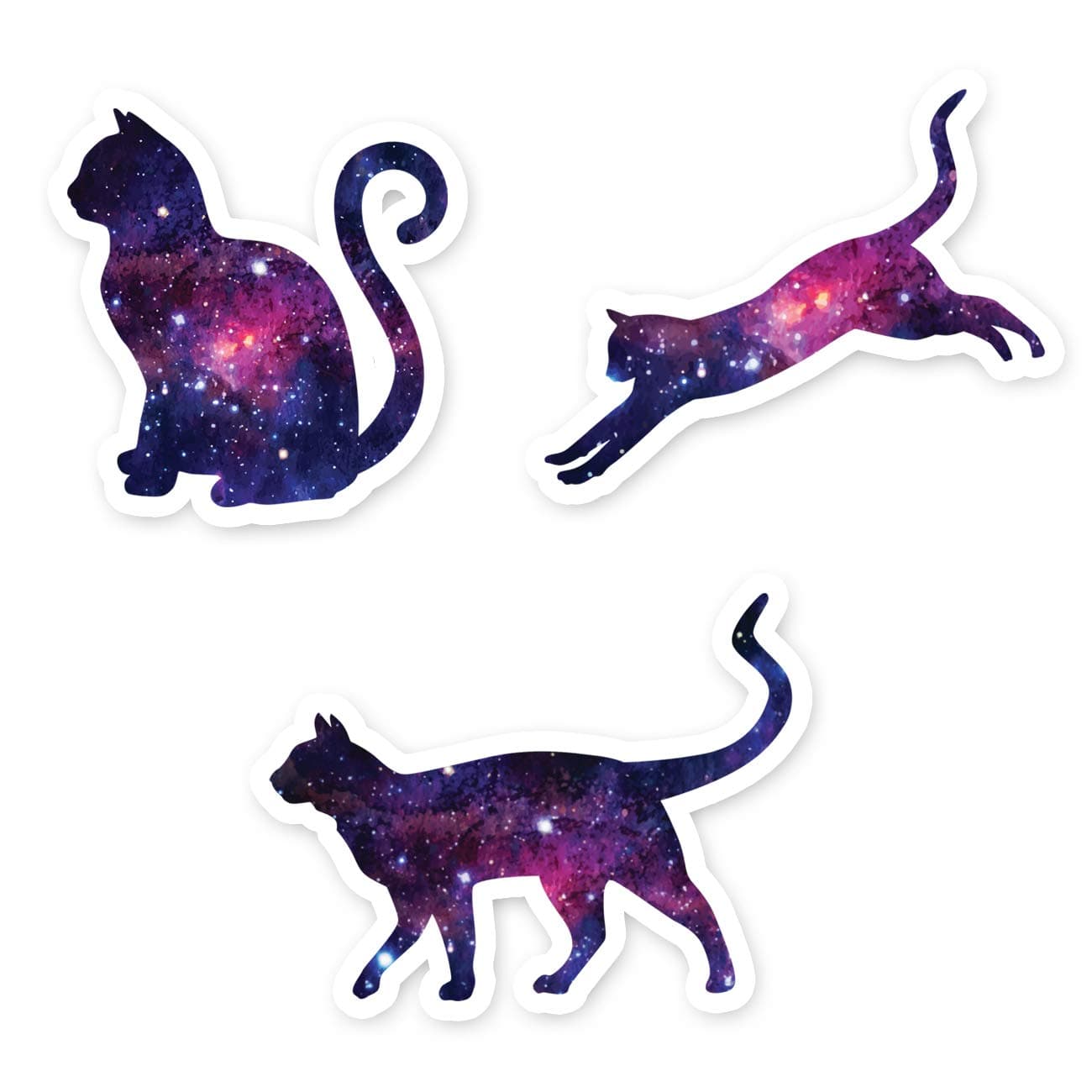 Cat Stickers Galaxy Collection – 3 Pack Vinyl Decal Set – Cat Laptop Stickers for Laptop, Phone, Tablet – Durable Aesthetic Vinyl Decal Stickers