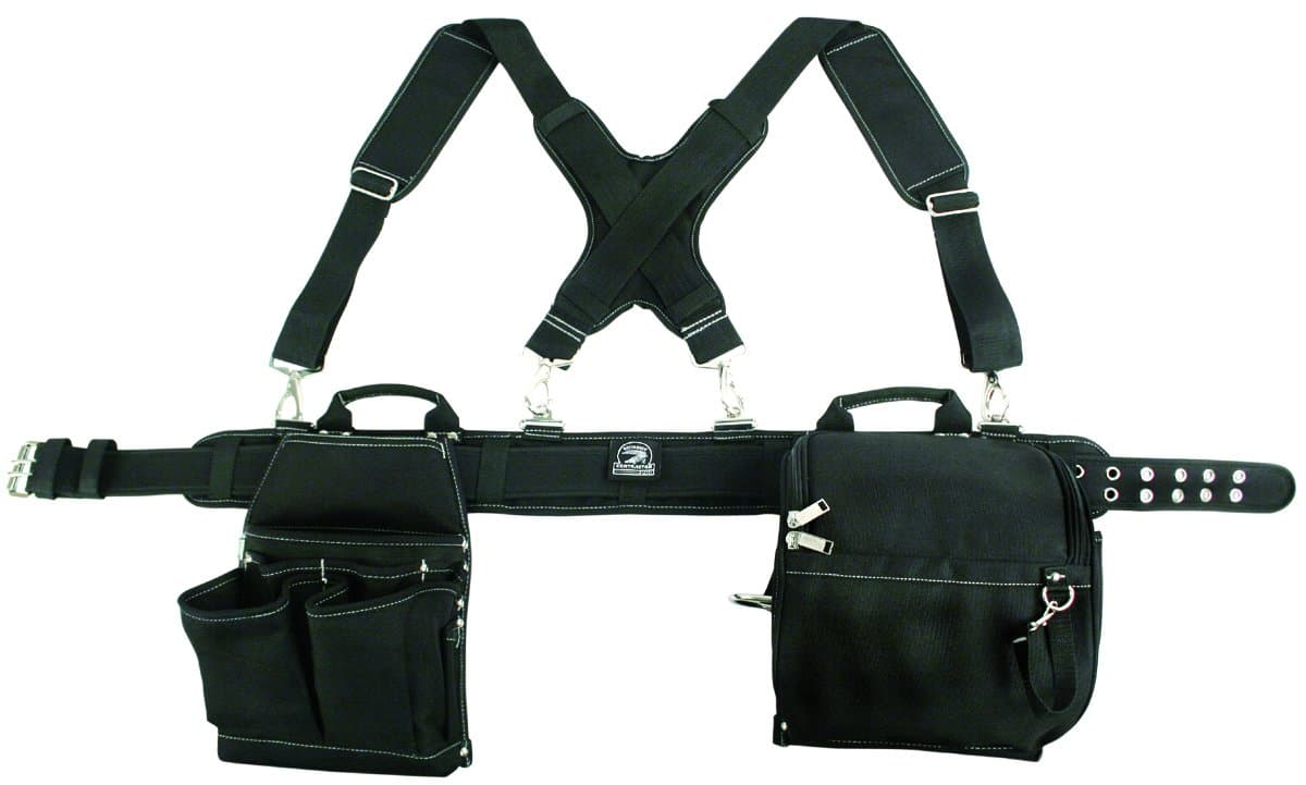 Super Duty Contractor's Rig w/Pro-comfort Padding. Contractor Pro Gatorback. Comfort Ventilated Padded Belt One Size Fits All, Suspenders Carry Handles and Zip up Pouch. Heavy Duty Tool Apron