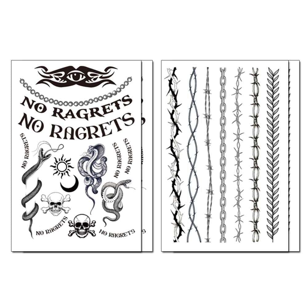 4 Sheets No Ragrets Temporary Tattoos Barbed Wire Temporary Tattoos Halloween Costume Tattoo