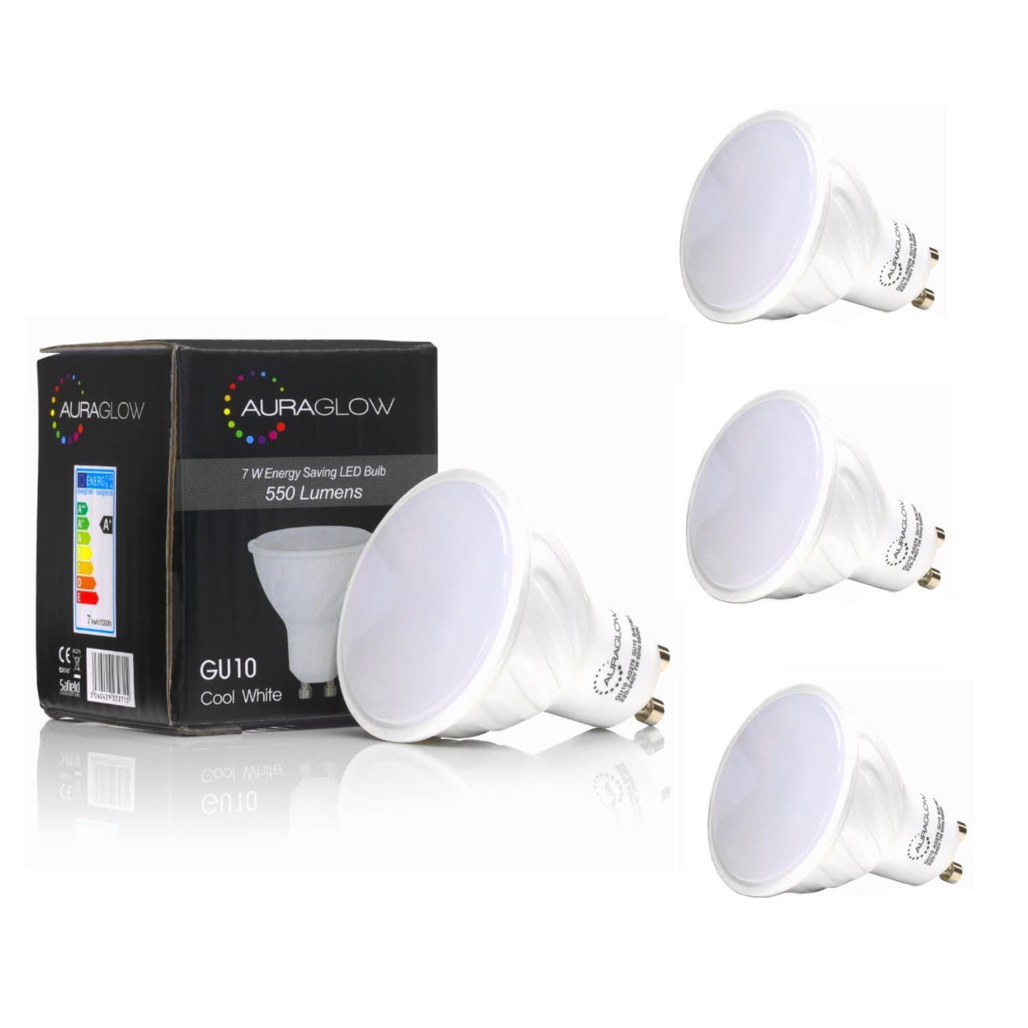 Super Bright 5.3w LED GU10 Light Bulb, Daylight Cool White 6500k - RETROFIT - 550 Lumen - 70w EQV - Four Pack