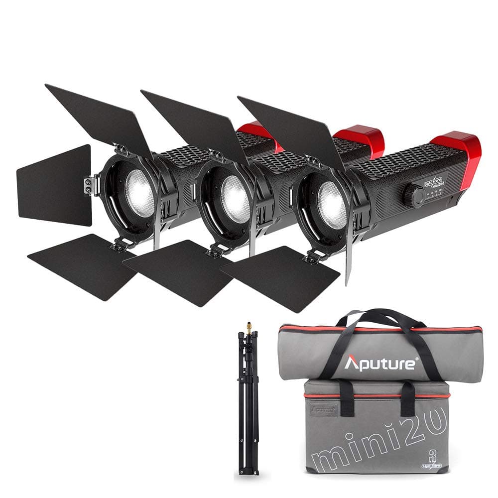Aputure LS-mini20 3-Light Kit Includes Two Mini 20d and One Mini 20c LED Fresnel Light TLCI CRI 96+ 40000lux@0.5m Spot and Flood Your Light from 20 to 80 Degree, W 3 Light Stands + Carrying Case