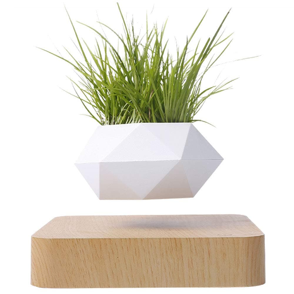 WHR-HARP Portable Levitating Potted Floating Pot Air Bonsai Magnetic Suspension Plant Creative Design Levitation Bonsai, Suitable for Desktop Decoration and Gifts,Lightyellow