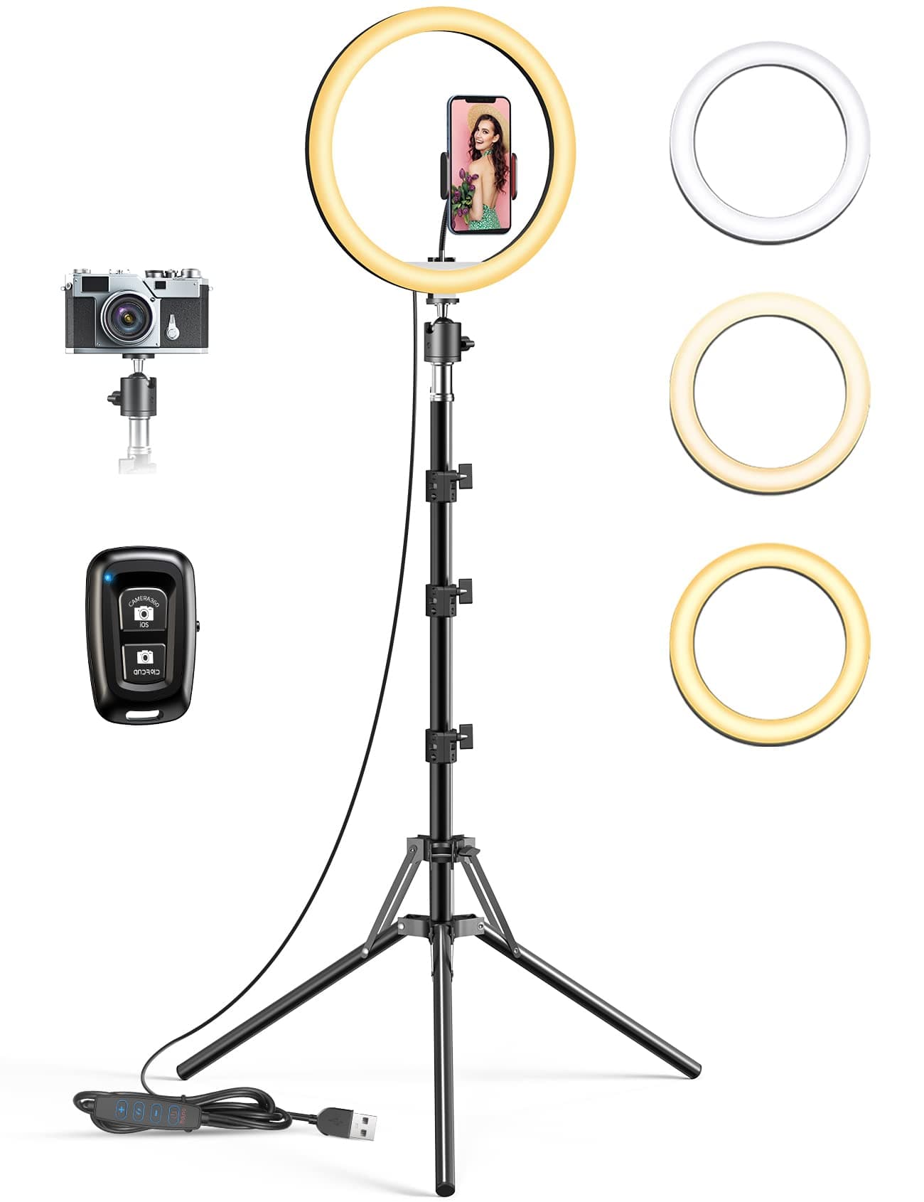 12.6" Selfie Ring Light with Tripod Stand & Phone Holder, Pnitri Large Ringlight Widen Stand for Live Streaming, Makeup, YouTube, TikTok Video, Photography (Total Height 71")
