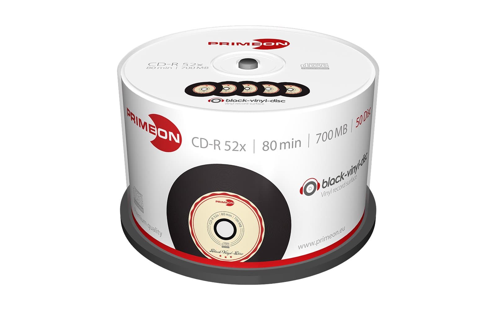 CD-R 80Min/700MB/52x Cakebox (50 Disc), black-vinyl-disc Surface