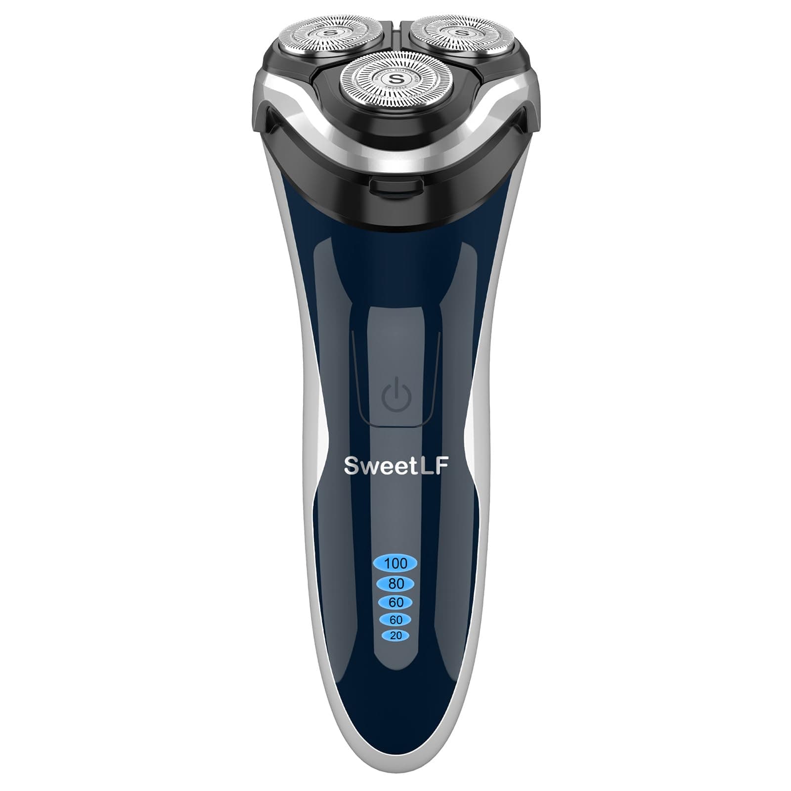 Electric Razor for Men, SweetLF 100% Waterproof Electric Shaver, Type C Rechargeable, Wet & Dry Rotary Shavers for Men with Pop up Trimmer, Corded and Cordless, Navy Blue