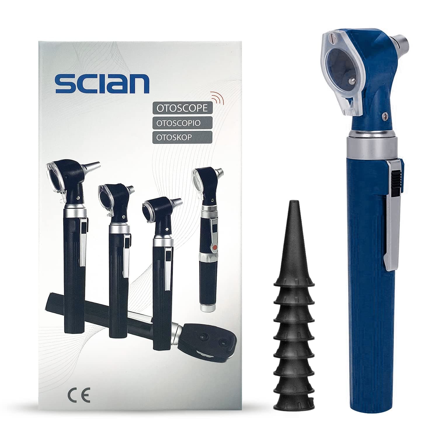 Scian Otoscope - Ear Scope with Light for Examination at Home, Pocket Ear Checker Kit with Both Adult and Pediatric Reusable Specula Tips for Nurses, Doctors - Blue-Old