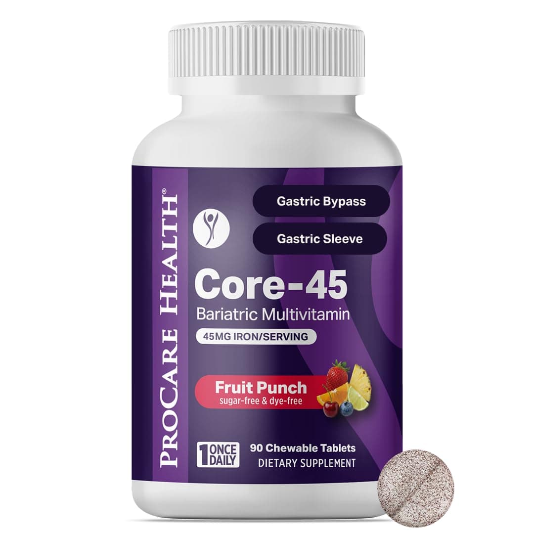 Bariatric Multivitamin with Iron 45mg Chewable (30 Tablets) - Fruit Punch Flavor Bariatric Multivitamin Chewable Pills for Gastric Bypass & Sleeve Gastrectomy Patients (01 Month Supply)