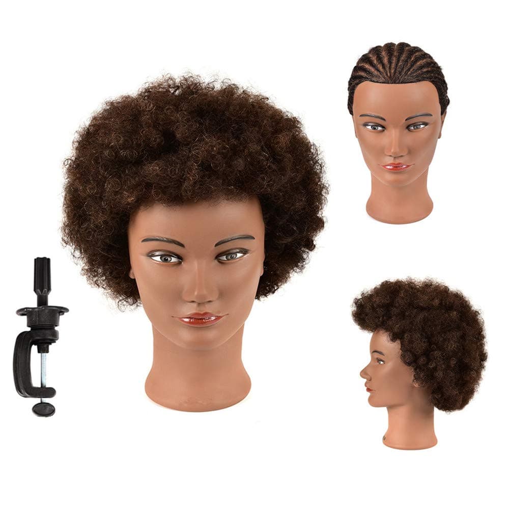 Manequin Head Afro Mannequin Head 100% Human Hair Mannequin Head Hairdresser Training Head Manikin Cosmetology Doll for…