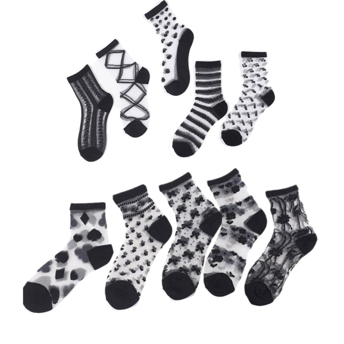 Eliffete Women 2019 Transparent Mesh Black White Ankle High Socks Short Stocking