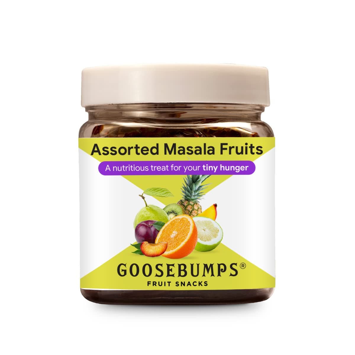 GOOSEBUMPS Assorted Masala Fruits | Dehydrated Mix Fruits - Orange, Mango, Kiwi, Pomelo, Guava & Plums | Chatpata Dried Fruits Healthy Snack for Kids and Adults | 150 GMS