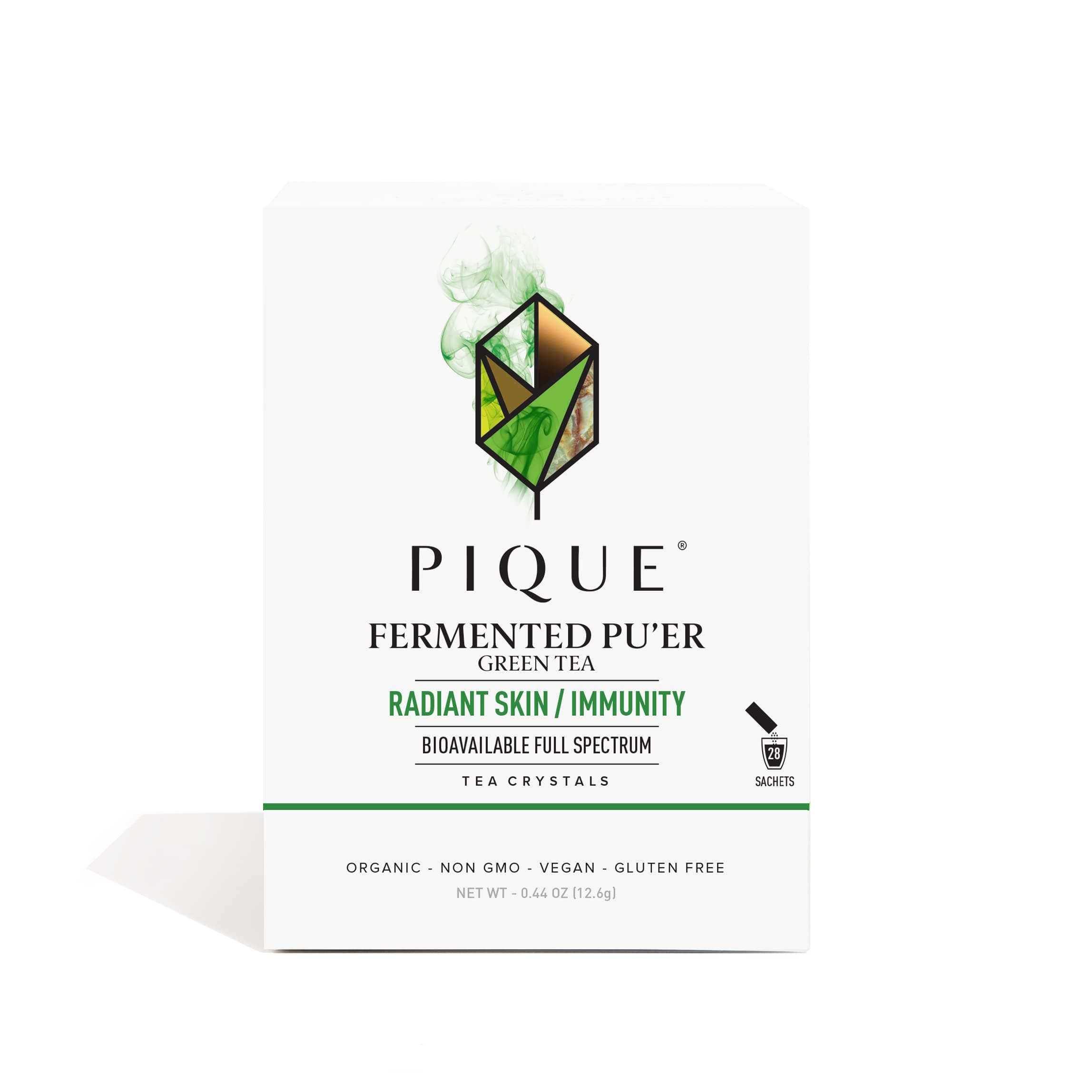 Pique Organic Fermented Pu'er Green Tea Crystals - Support Radiant Skin, Healthy Immunity - 28 Single Servings (1 Pack)