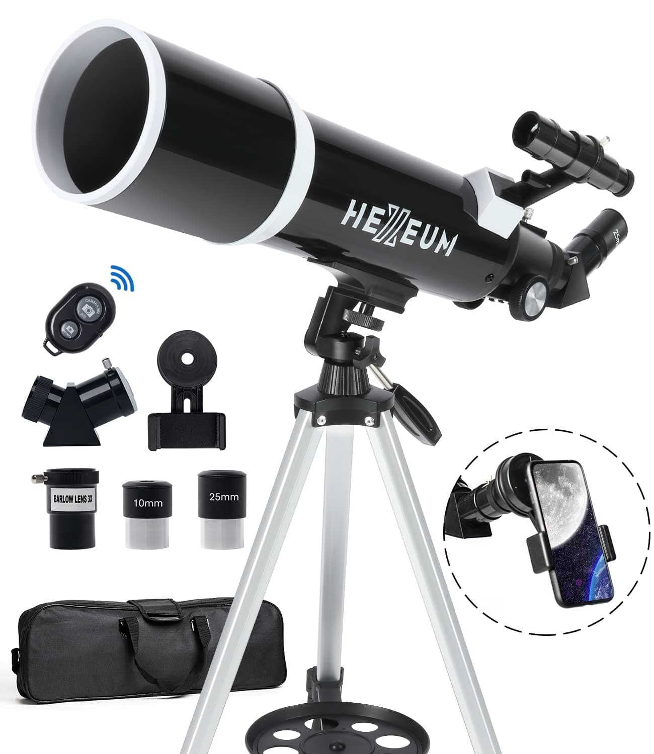 Koolpte Telescope for Adults & Beginner Astronomers - 80mm Aperture 600mm Fully Multi-Coated High Transmission Coatings with AZ Mount Tripod Phone Adapter, Carrying Bag, Wireless Control.