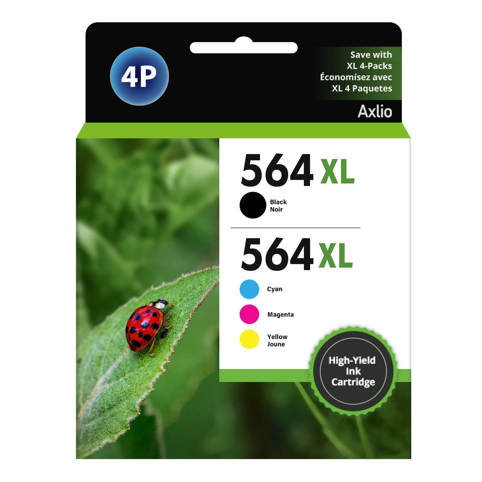 564XL Ink Cartridges Replacement for HP 564 564XL, Compatible High-Yield Combo Pack for HP Photosmart 5520 5525 6520 7520 5510 6510 7510 7525, Premium C309G(Black, Cyan, Magenta, Yellow, 4 Pack)