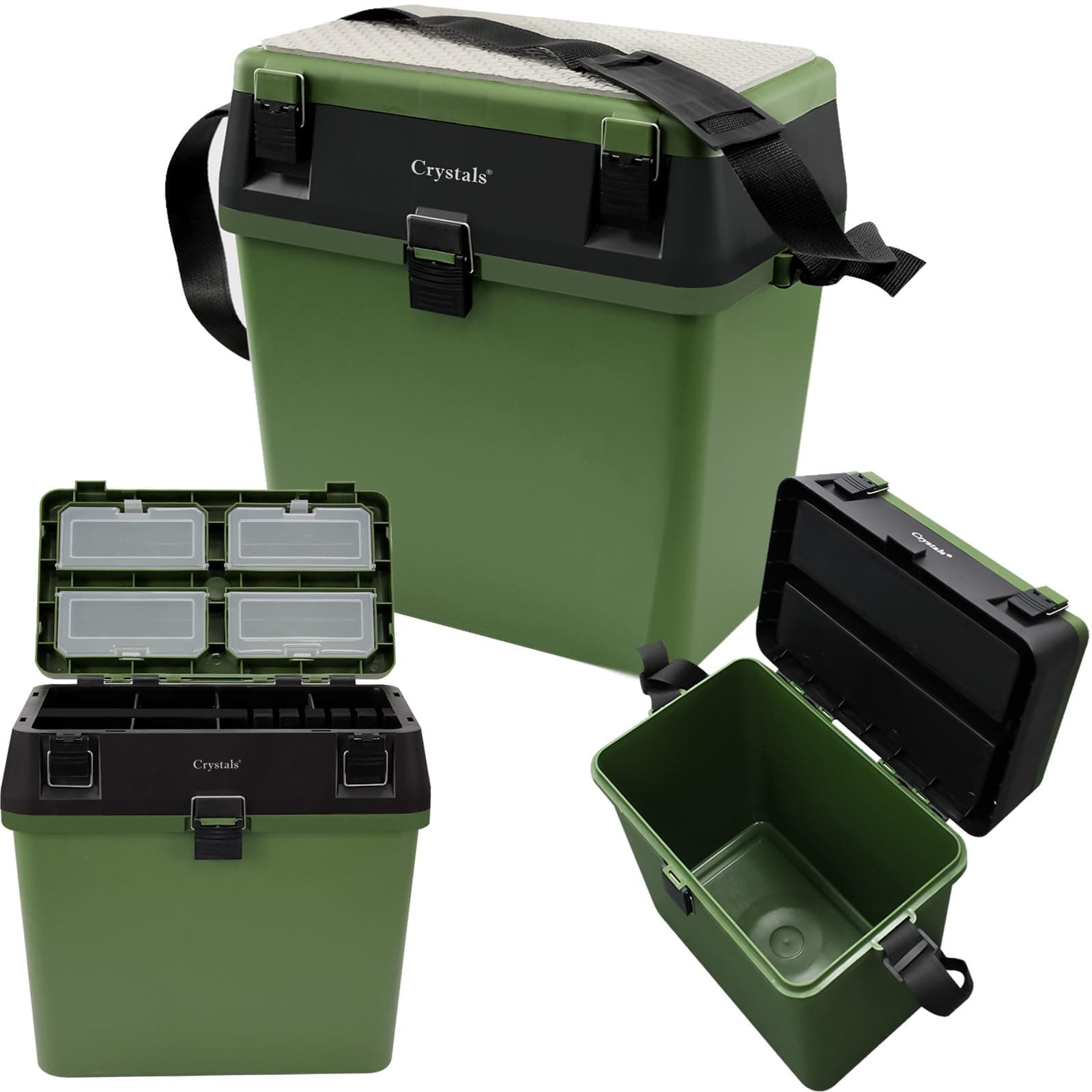 Fishing Tackle Box with Padded Seat & Straps, Organizer Case Boxes Containers, for Vest Casting Fly Fishing - Green