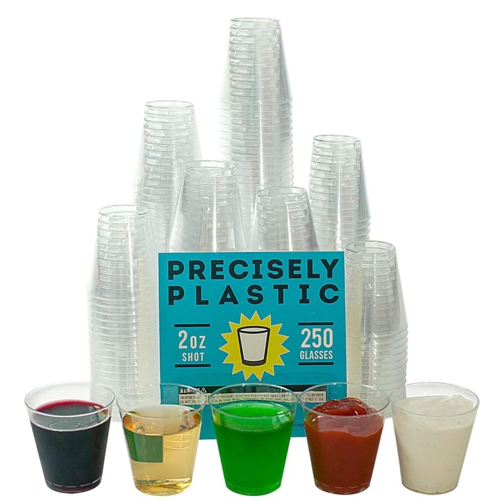 250 Shot Glasses Premium 2oz Clear Plastic Disposable Cups, Perfect Container for Jello Shots, Condiments, Tasting, Sauce, Dipping, Samples