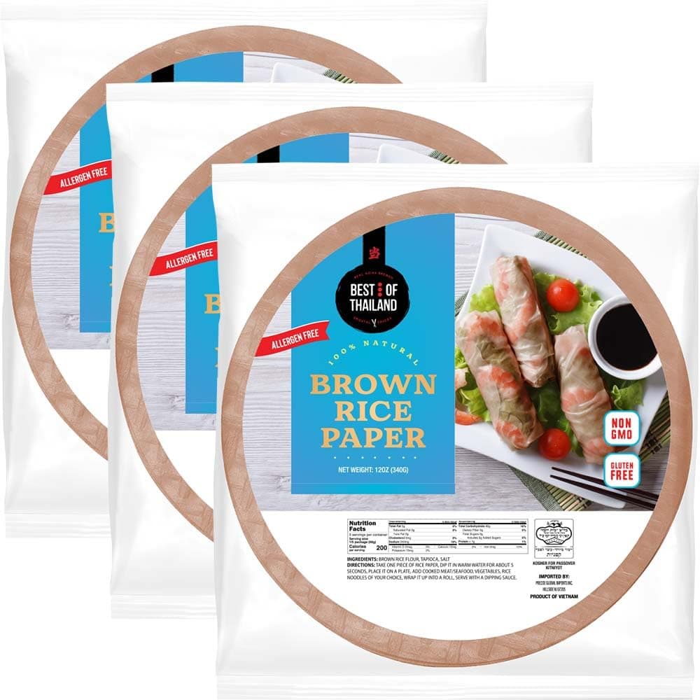 Best of Thailand [Round] Brown Rice Paper Wraps 3 Pack | Perfect for Fresh Spring Rolls & Dumplings | Non-GMO, Gluten-Free, Vegan & Paleo | Kosher for Passover Kitniyot
