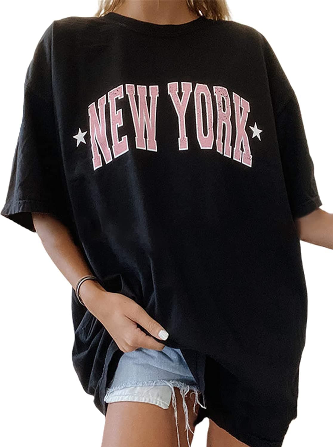 Women's Casual Crewneck Short Sleeve Oversized T Shirt Rainbow Graphic Tees