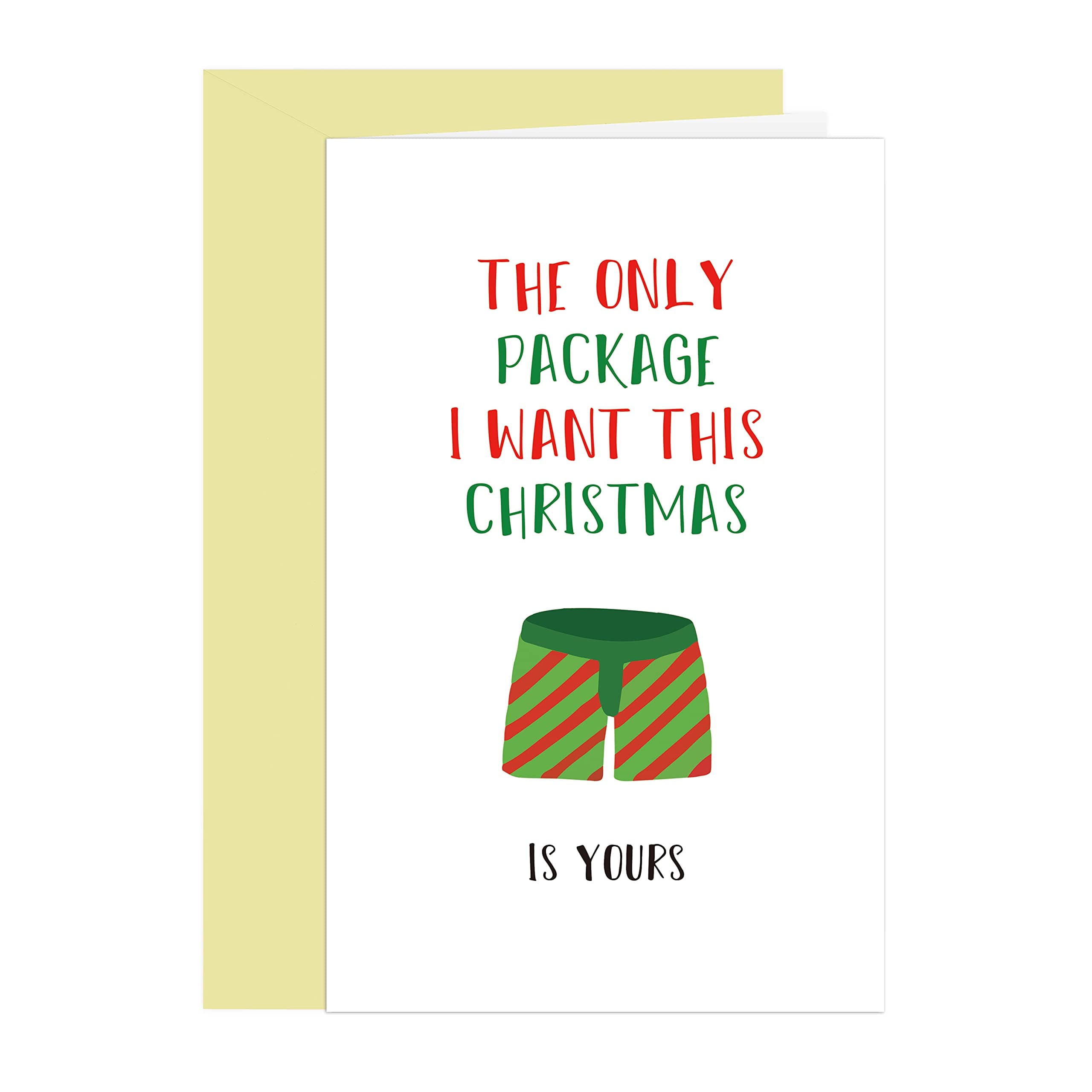 Humor Christmas Card for Boyfriend Husband, Cheeky Merry Christmas Greeting Card, Only Want Is Yours