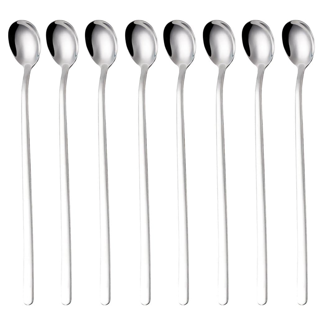 8x 9-Inch Long Handle Spoon 18/10 Stainless Steel Ice Cream Cocktail Teaspoons Coffee Soup Tea Spoons Color Sliver