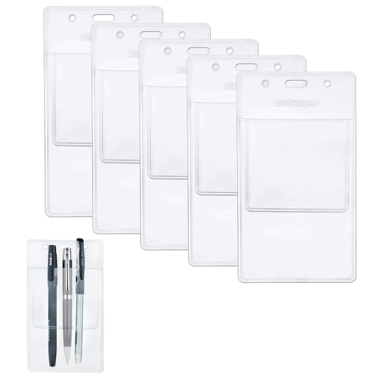 Wisdompro 5 Pack Heavy Duty Pocket Protector for Shirts, Lab Coats, Pants - Multi-Purpose - Holds Pens, Pointers, Cards, and Notes - Clear