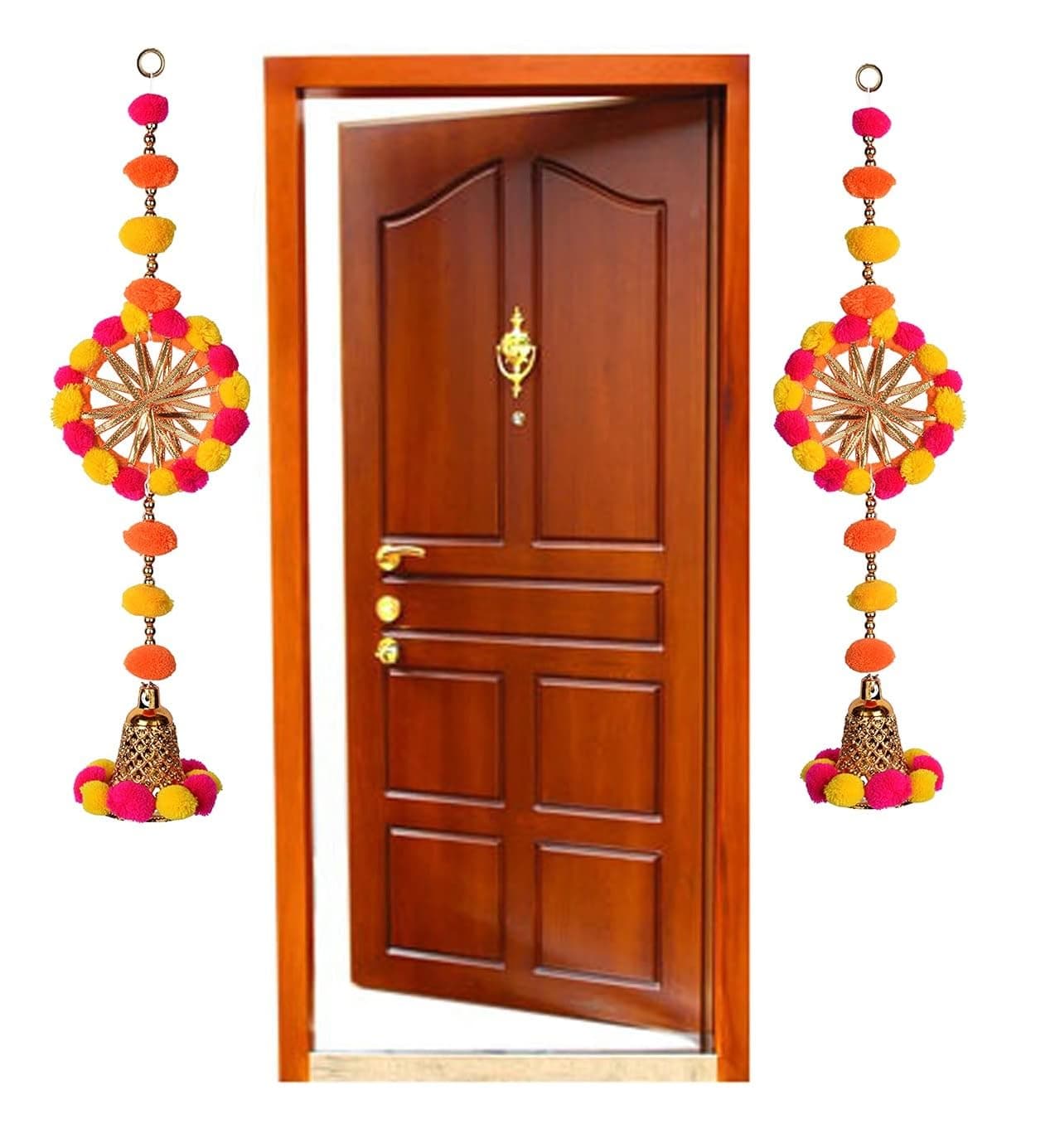 CHOTTEY LAL AND SONSTraditional Hanging Bandarwal for Door Cloth with Thread Work for Home Inauguration Pooja Room Artificial Latkan for Festival Decoration (Multicolor -15 inch) Set of 2 Piece