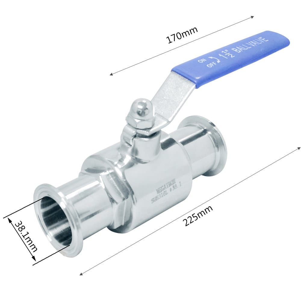 Piupe SS316 Sanitary WOG 1000 OD 38mm Full Port Ball Valve to Clamp Ferrule OD 50.5mm