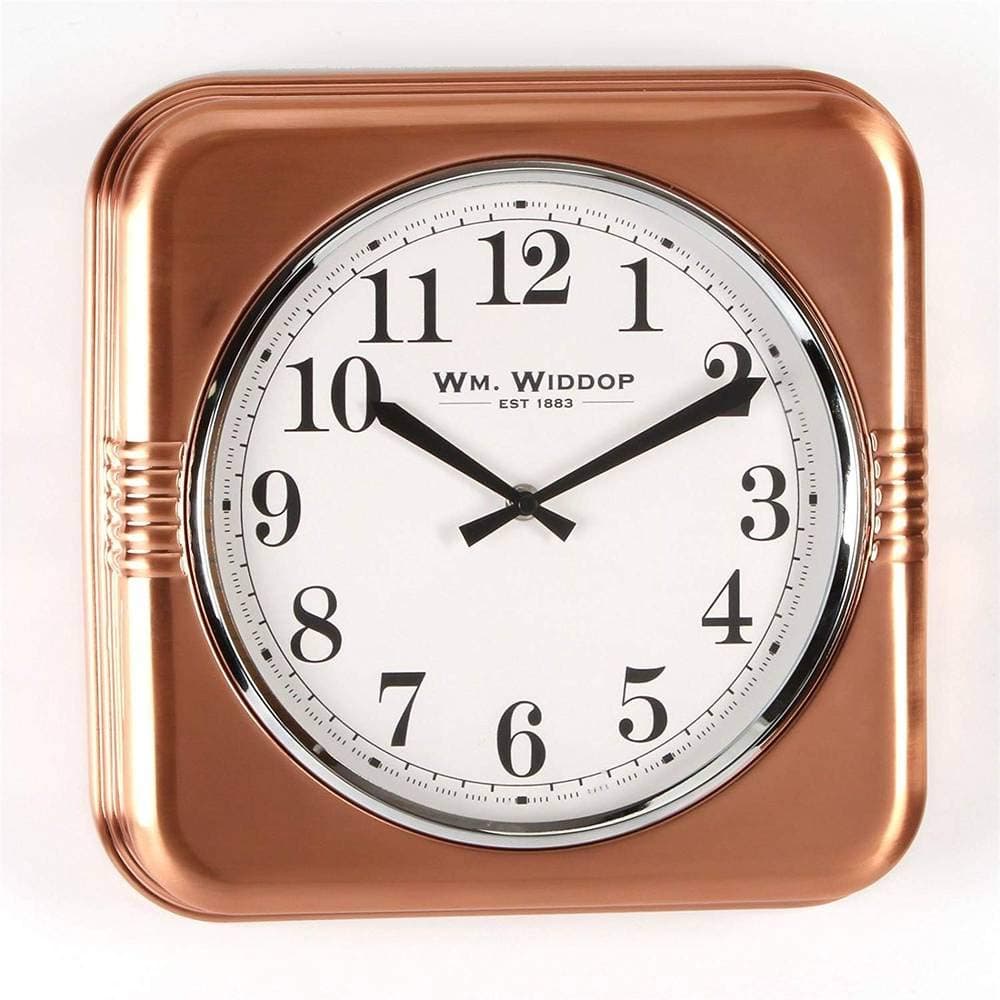 Wm Widdop Sqaure Metal Case Wall Clock Copper Finish 32cm Quirky But Attractive