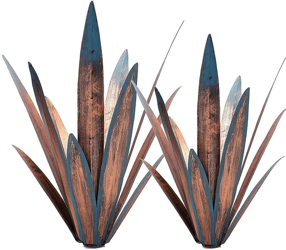 2pcs Tequila Rustic Sculpture Metal Agave Plant Home Decor Rustic Hand Painted Metal Agave Garden Ornaments Outdoor Decor Figurines Home Yard Decorations Lawn Ornaments
