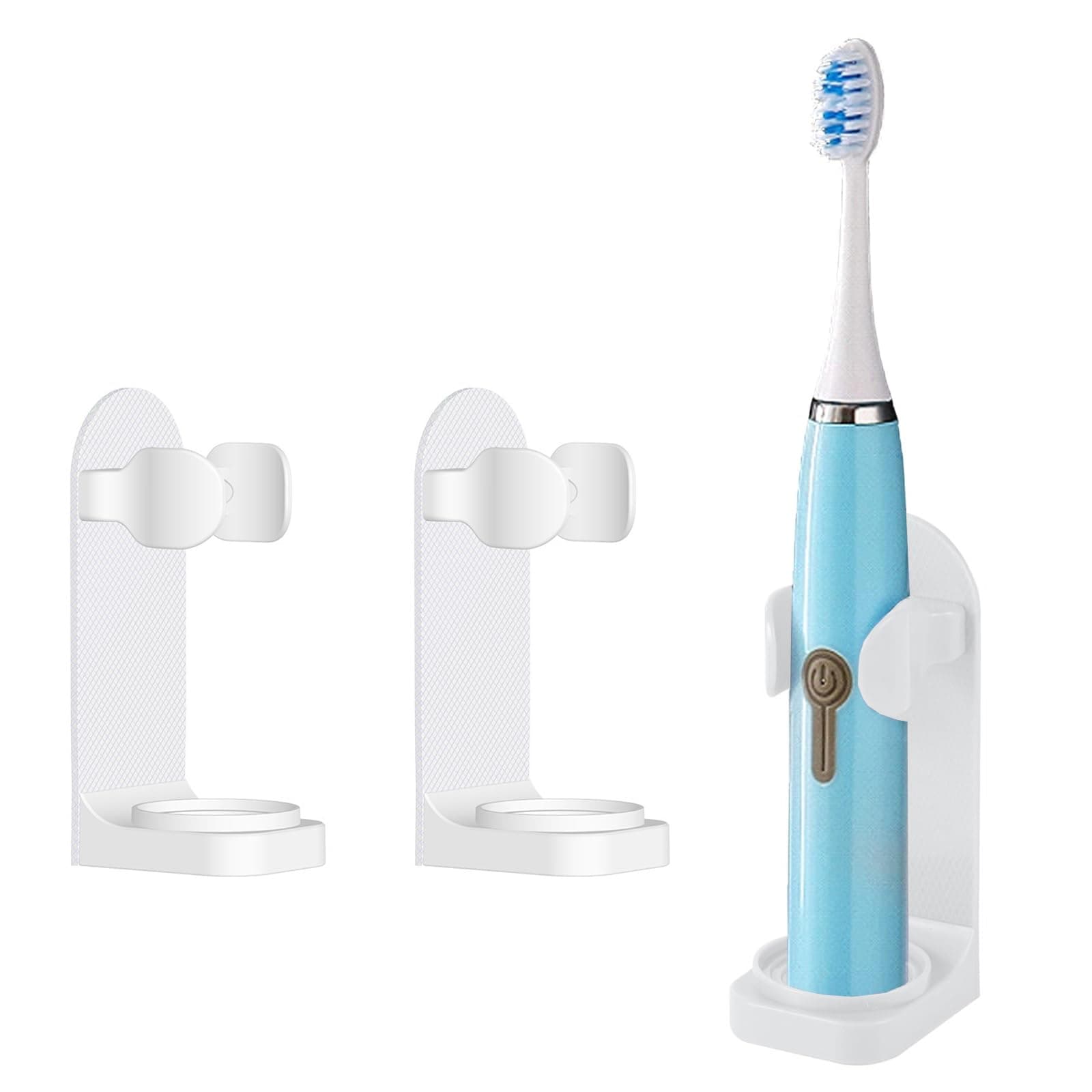 2 Packs Toothbrush Holder Electric Toothbrush Holder Wall Mounted Toothbrush Storage with Adhesive Plastic Electric Toothbrush Stand for Bathroom Wall White