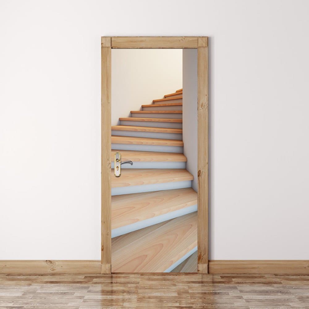 Fulanky Creative 3D Imitation Wood Staircase Door Sticker Self Adhesive Waterproof