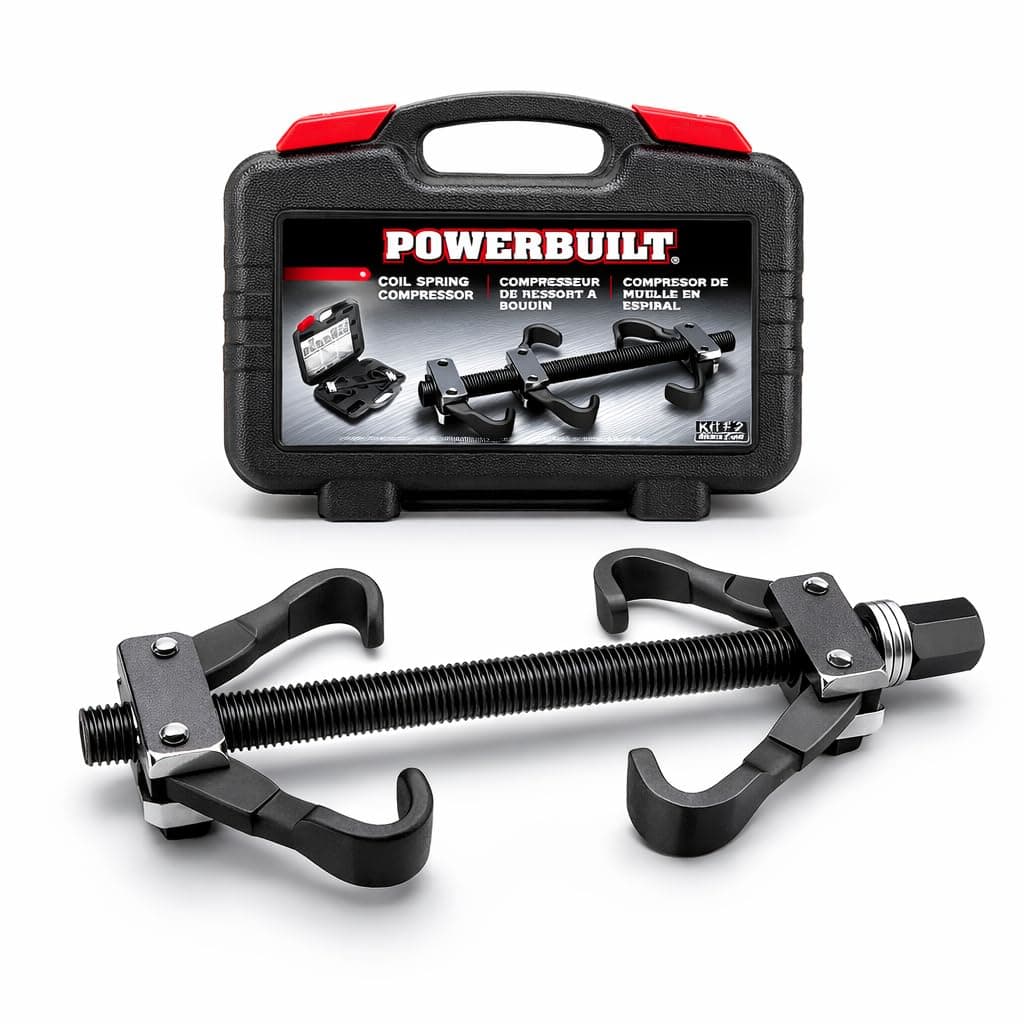 Powerbuilt Strut Coil Spring Compressor Tool Kit, Compress, Remove and Install Vehicle Strut and Coil Springs Set for Vehicles, Storage Case 648628, Black