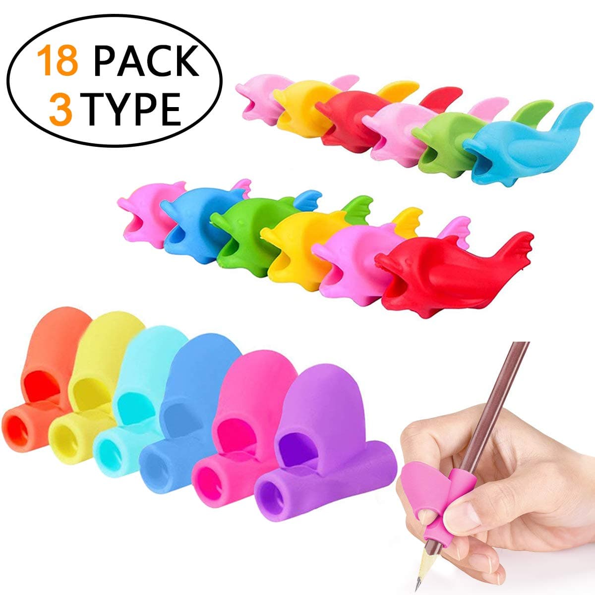 Pencil Grips, Pencil grips for kids. PAGGY Silicone Pencil Grips for Kids Handwriting, Ergonomic Writing Aid Grip, Posture Correction Training Writing Aid for Kids Adults Students Special Needs(18PCS)