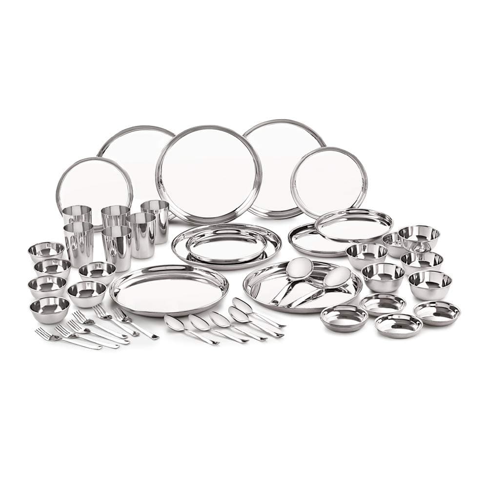 Neelam Stainless Steel Classic Dinner Set, Solid 50 Pcs Set Serving 6 People, Silver, Durable, Dishwasher Safe, Ideal Gifting Dinner Set for Anniversary, Wedding, Housewarming Party, Easy to Clean